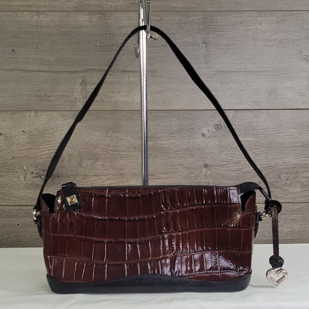 Brighton Crocodile-Embossed Brown Shoulder Bag